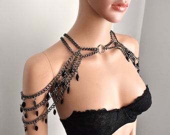 GunMetal Chain Shoulder Jewelry,Chain Shoulder Jewelry,Punk Chain Jewelry,Chain Choker,Gun Metal Gothic Jewelry,Heavy Chain Shoulder Jewelry