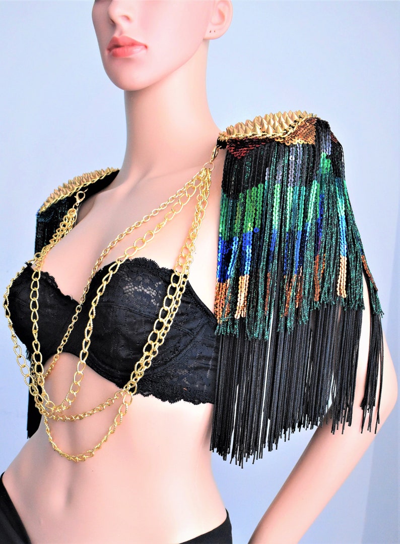 Rainbow Sequin Tassel,Colored Epaulette,Party Accessories,Carnival Tassel Epaulette,Gold Stud Epaulette // GELOS image 8