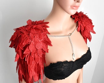 Red Wings Epaulette,Wings Shoulder Jewelry,Wings Accessories,Festival Outfit,Party Event Costume,Stage Outfit,Red Wings Epaulette