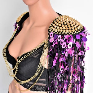 Purple Sequin Tassel,Festival Epaulettes,Silver Stud Epaulettes,(Gold Stud Optional)Purple Festival Outfit//MEDUSA