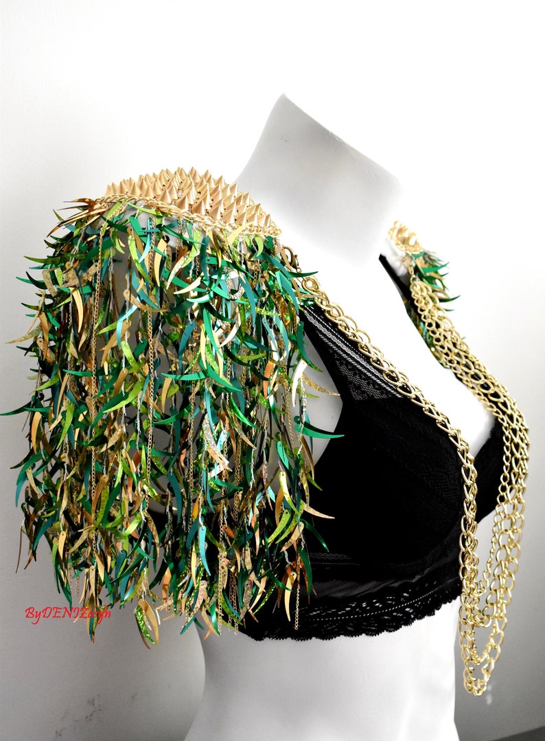 Mix Green Sequin Tassel,Studed Epaulette,Festival Clothing,Sequin Epaulette,Party Outfit,Shoulder Jewelry image 6