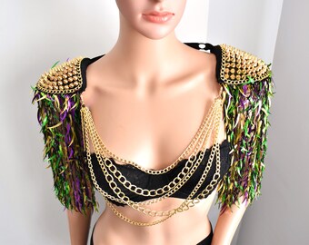 Purple,Gold,Green Sequin Tassel,Festival Epaulette,Purple Sequin Tassel Epaulette,Party Outfit,Shoulder Jewelry,Spring Festival Epaulette