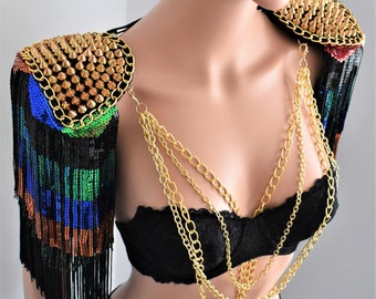 Rainbow Sequin Tassel,Colored Epaulette,Party Accessories,Carnival Tassel Epaulette,Gold Stud Epaulette  // GELOS