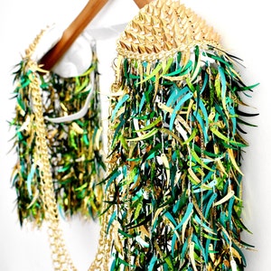 Mix Green Sequin Tassel,Studed Epaulette,Festival Clothing,Sequin Epaulette,Party Outfit,Shoulder Jewelry image 2