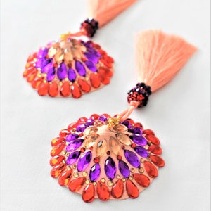 Salmon  Nipple Pasties  With Red and Purple Bead,Burlesque Pasties,Purple Nipple Cover,Burlesque Nippies, Beaded Nipple Cover With Tassel