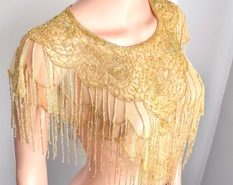 Full Beaded Burlesque Cape,Light Gold Beaded Cape,Burlesque Outfit,Gold Beaded Cape,Shiny Burlesque Cape,Burlesque Accessories