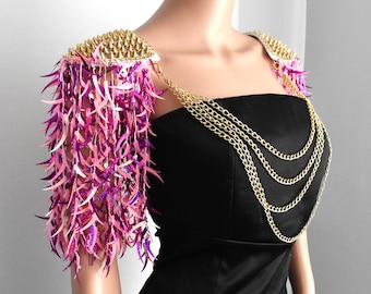 Mix Hotpink Sequin Tassel, Hotpink Festival Epaulette,Festival Clothing,Sequins Epaulette,Party Outfit,Shoulder Jewelry,