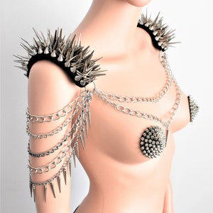 Spiked Shoulder Jewelry,Spiked Epaulettes,Chained Shoulder Jewelry,Goth Epaulettes,Chained Epaulettes,A pair of Spiked Earrings are GIFT!!
