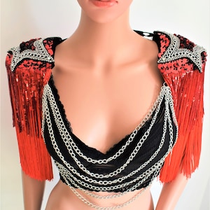 Red Tassel Epaulette,Red Sequin Tassel,Festival Clothing,Carmen Red Tassel,Part Outfit,Festival Outfit,Star Epaulette,Red Tassel// ROCK STAR