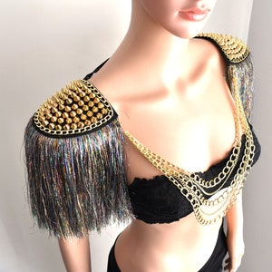 RAINBOW Tassel Epaulette,Metalic Lurex Tassel Shoulder Jewelry,Lurex Tassel Epaulette,Festival Tassel Epaulette,Rava Outfit