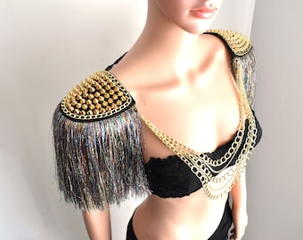 RAINBOW Tassel Epaulette,Metalic Lurex Tassel Shoulder Jewelry,Lurex Tassel Epaulette,Festival Tassel Epaulette,Rava Outfit