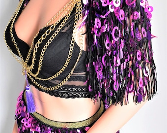 Set Of Purple Festival Clothing,Mix Sequin Tassel,Festival Skirt,Purple Festival Outfit,Purple Party Outfit// QADESH