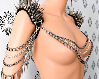 Mix Chained Shoulder Jewelry,Silver and Gun Metal Gothic Shoulder Jewelry ,Gothic Shoulder Epaulettes,Punky Jewelry,Earrings are GIFT!!