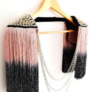 Rose Pink Tassel Epaulette,Festival Clothing,Silver Epaulette,Party Outfit,Shoulder Jewelry,Festival Outfit,Pink Tassel//GLAMOUR