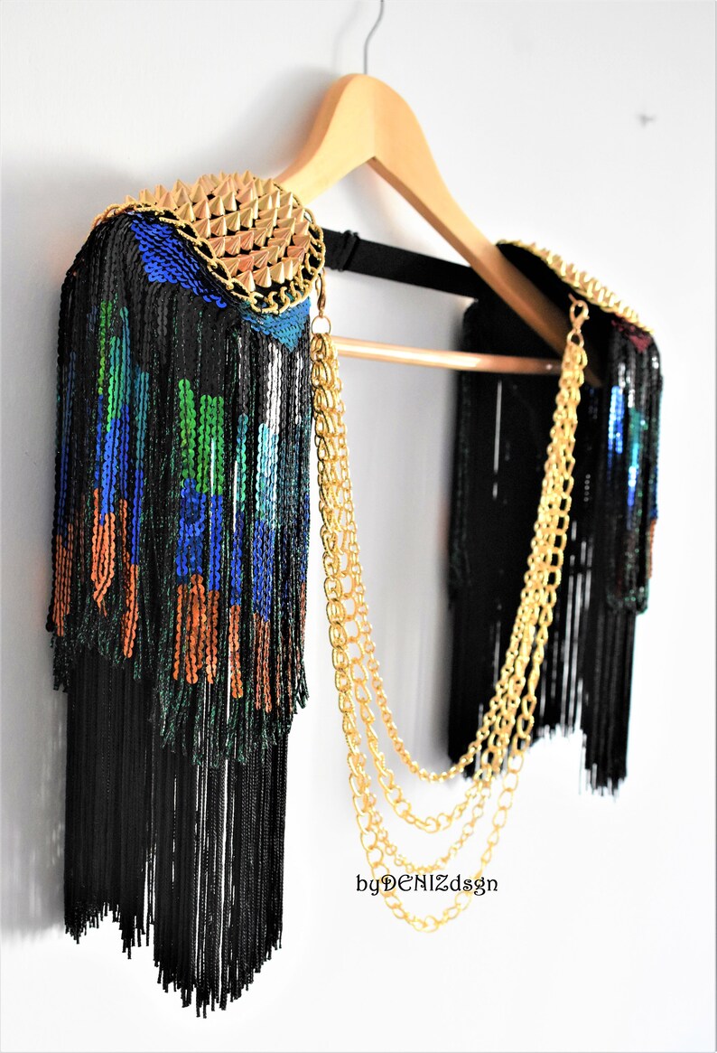 Rainbow Sequin Tassel,Colored Epaulette,Party Accessories,Carnival Tassel Epaulette,Gold Stud Epaulette // GELOS image 4