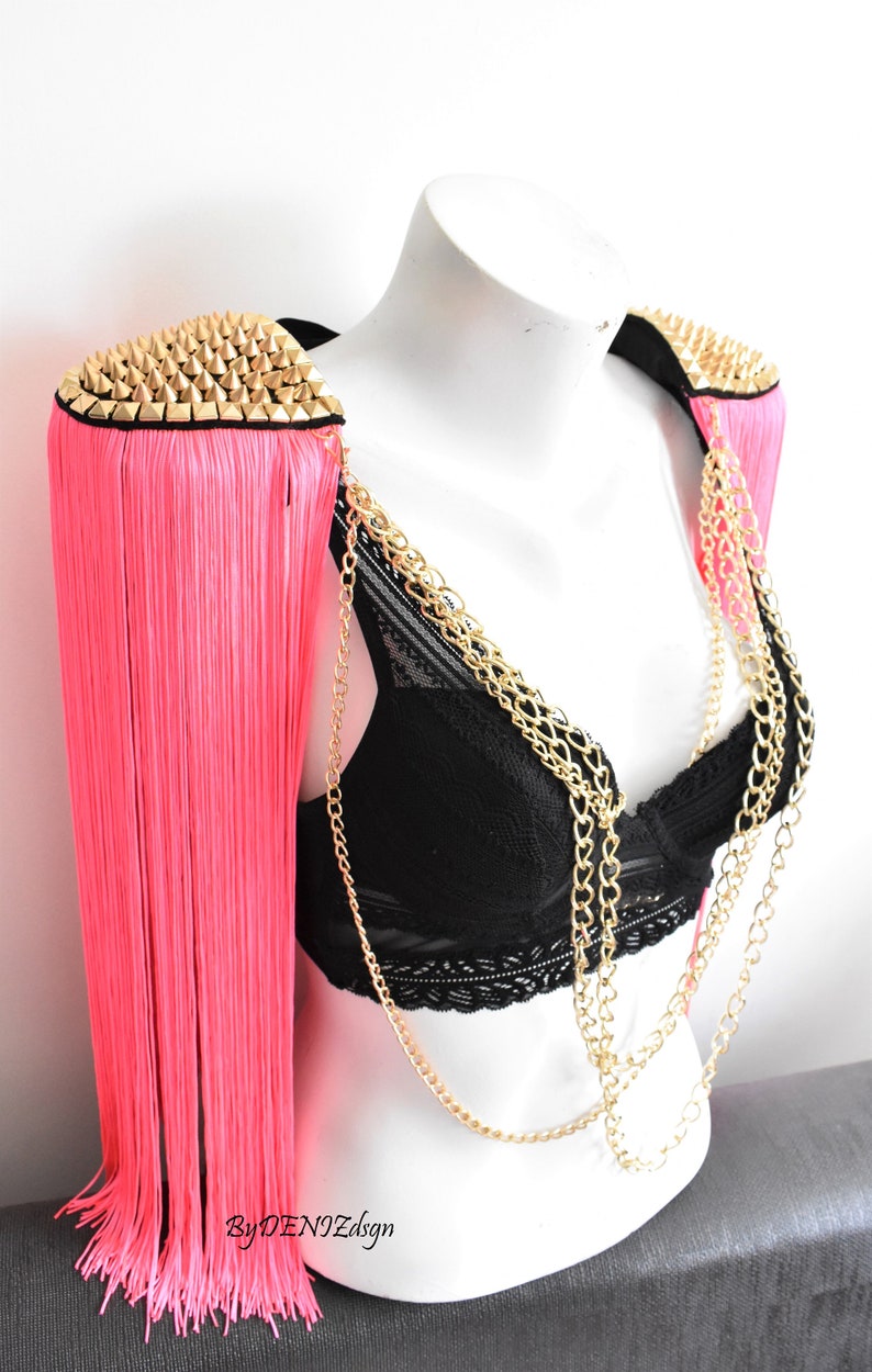 Hot Pink Tassellong Tassel Epaulette With Gold Studdedsugar Etsy