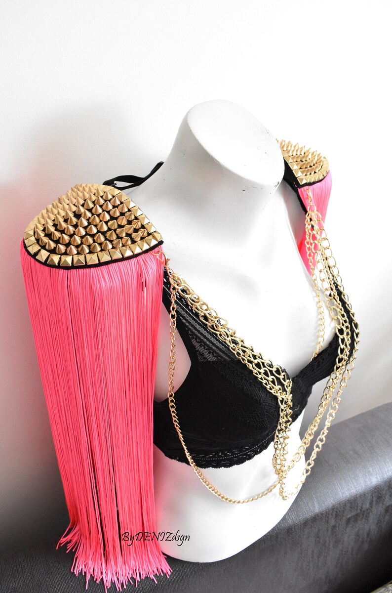 Hot Pink Tassellong Tassel Epaulette With Gold Studdedsugar Etsy