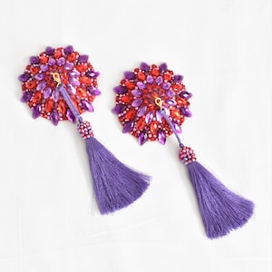 Purple Nipple Pasties,Burlesque Pasties,Red Nipple Cover,Rhinestone Nipple Pasties,Burlesque Accessories,Burlesque Dancer,Nipple Tassel