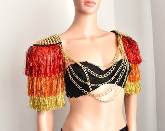 Mix Lurex Tassel Epaulette,Red Shoulder Epaulette,3 Color Layered Lurex Epaulette,Lurex Epaulette,Festival Outfit,Rave Outfit,Epaulettes