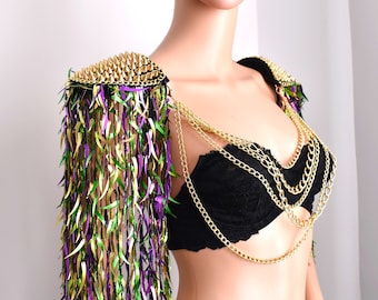 Purple,Gold,Green Sequin Tassel,Festival Epaulette,Purple Sequin Tassel Epaulette,Party Outfit,Shoulder Jewelry,Spring Festival Epaulette