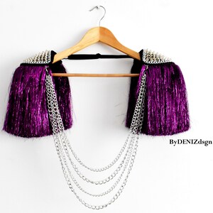 Purple Tassel,Silver Studded Epaulette With Purple Lurex,Gold Stud & chain Optional,Festival Clothing,Party Outfit//GAYA image 5