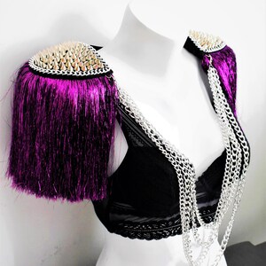 Purple Tassel,Silver Studded Epaulette With Purple Lurex,Gold Stud & chain Optional,Festival Clothing,Party Outfit//GAYA image 7
