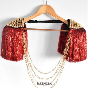 Red Lurex  Epaulettes,Gold Epaulette  With Chain Necklace, Silver stud Optional),Costume Accessories ,Outfit //CARMEN
