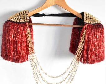 Red Lurex  Epaulettes,Gold Epaulette  With Chain Necklace, Silver stud Optional),Costume Accessories ,Outfit //CARMEN