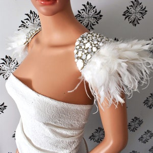 Bridal Epaulette,White Feather Epaulette,Mix Beaded Feather Epaulett, feather Shoulder Jewelry,BeadeFeather Epaulette, Shoulder Jewelry