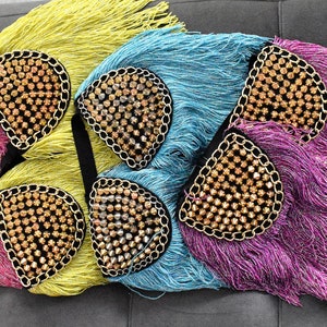 Fuchsia Fringe Epaulettes,Purple Festival Outfit,Gold Spiked Epaulettes,Fucshia Shoulder Ornament,Cabaret Outfit,Purple Fringe Tassel//DOHA