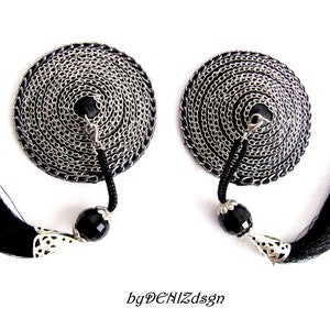 Silver Chain Pasties ,Nipple Pasties With Hot Pink Tassel ,Chain Pasties ,Nipple Jewelry Gift,Show Accessories ,Sexy Gift,Girl Friend Gift