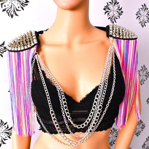 Rainbow Tassel Epaulette,Festival Outfit,LGBT Tassel Epaulet,Rave Outfit,Music Festiva Outfit,Colored Tassel Epaulet,Fringe Shoulder Jewelry