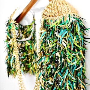 Mix Green Sequin Tassel,Studed Epaulette,Festival Clothing,Sequin Epaulette,Party Outfit,Shoulder Jewelry image 3