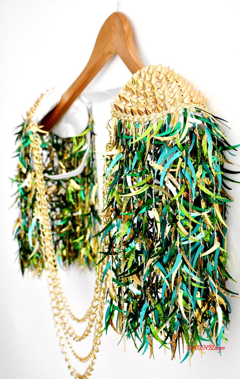 Mix Green Sequin Tassel,Studed Epaulette,Festival Clothing,Sequin Epaulette,Party Outfit,Shoulder Jewelry image 3