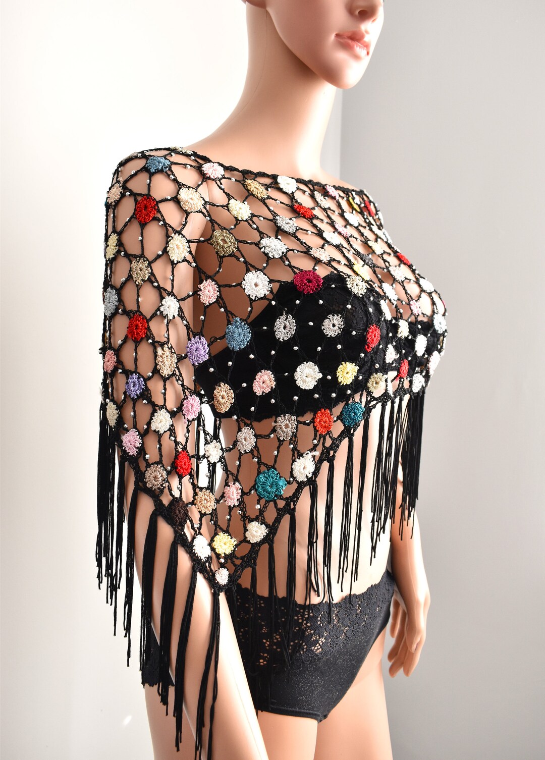 Colourful Crochet Cape handmade Crochet Cape floral Crochet Cape floral