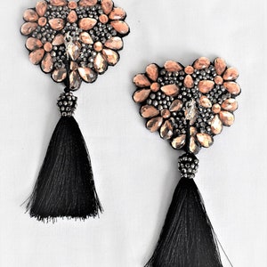 Rose Gold Heart Nipple Pasties: Rhinestone Tassel Burlesque Cabaret