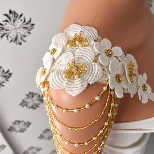 Florale Spitze Braut Epaulette: Gold Perle & Perle Schulter Schmuck