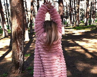 Shaggy Long Women Coat,fuzz Baby Pink Long Jacket,light Faux