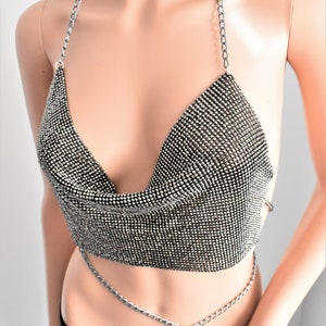 Silver Mesh Top,Gold Mesh Top,Sexy Mesh Top,Gold Top,Silver Mesh Top,Rhinestone Party Top,Metal Mesh Top ,Gold Top for Women