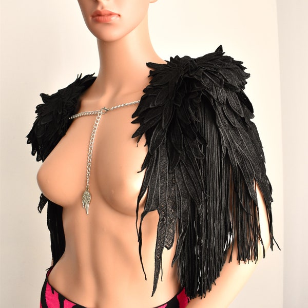 Black Wings Epaulette,Wings Shoulder Jewelry,Wings Accessories,Festival Outfit,Party Costume,Stage Outfit,Wings Epaulette,Gothic Epaulette