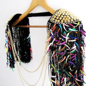 Mix Sequin Fringe Epaulette,Rainbow Tassel,Gold Studded Tassel,Festival  Clothing,Festival Outfit,Sequin Tassel,Festival Clothing // EQUINOX