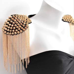 Gold Studded Epaulettes With Chain Tassel,Gold Stud Epaulettes,(Silver Stud & Chain Op),Festival Clothing,Warior Outfit,Party Outfit//PIETRA