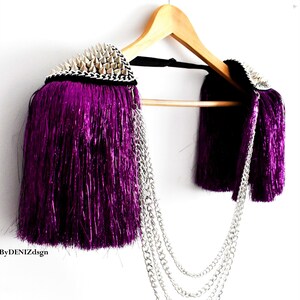 Purple Tassel,Silver Studded Epaulette With Purple Lurex,Gold Stud & chain Optional,Festival Clothing,Party Outfit//GAYA image 8