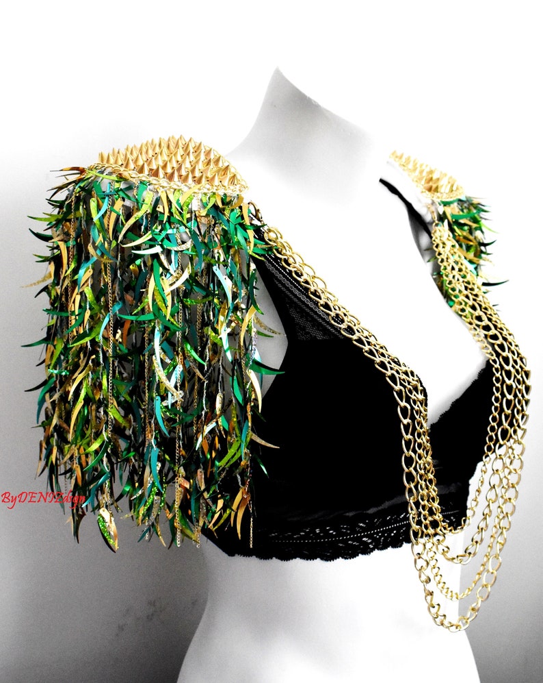 Mix Green Sequin Tassel,Studed Epaulette,Festival Clothing,Sequin Epaulette,Party Outfit,Shoulder Jewelry image 4