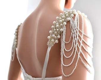 Pearl Beaded Shoulder Jewelry,Bridal Epaulette With Bead Tassel,Wedding Dress Epaulette,Bridal Shoulder Jewelry,