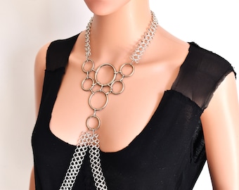 Silver Punk Body Chain: Chunky O-Ring Harness, Rave Accessory