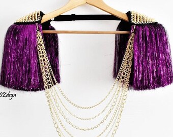 Purple Lurex Tassel,Metalic Lurex Epaulettes  With Gold Studded (silver stud & Chain optional)Festival Clothing//THEMIS