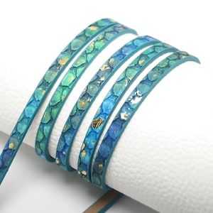 46inches Cyan Soft Leather Cord,5mm Vintage Leather Strip,Golden Shiny Craft Cord,Bracelet Making，Jewelry Necklace Cord