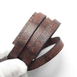 Embossed Brown Twill Leather Cord: 45inch Synthetic Leather Strip 10mm, Bracelet Making