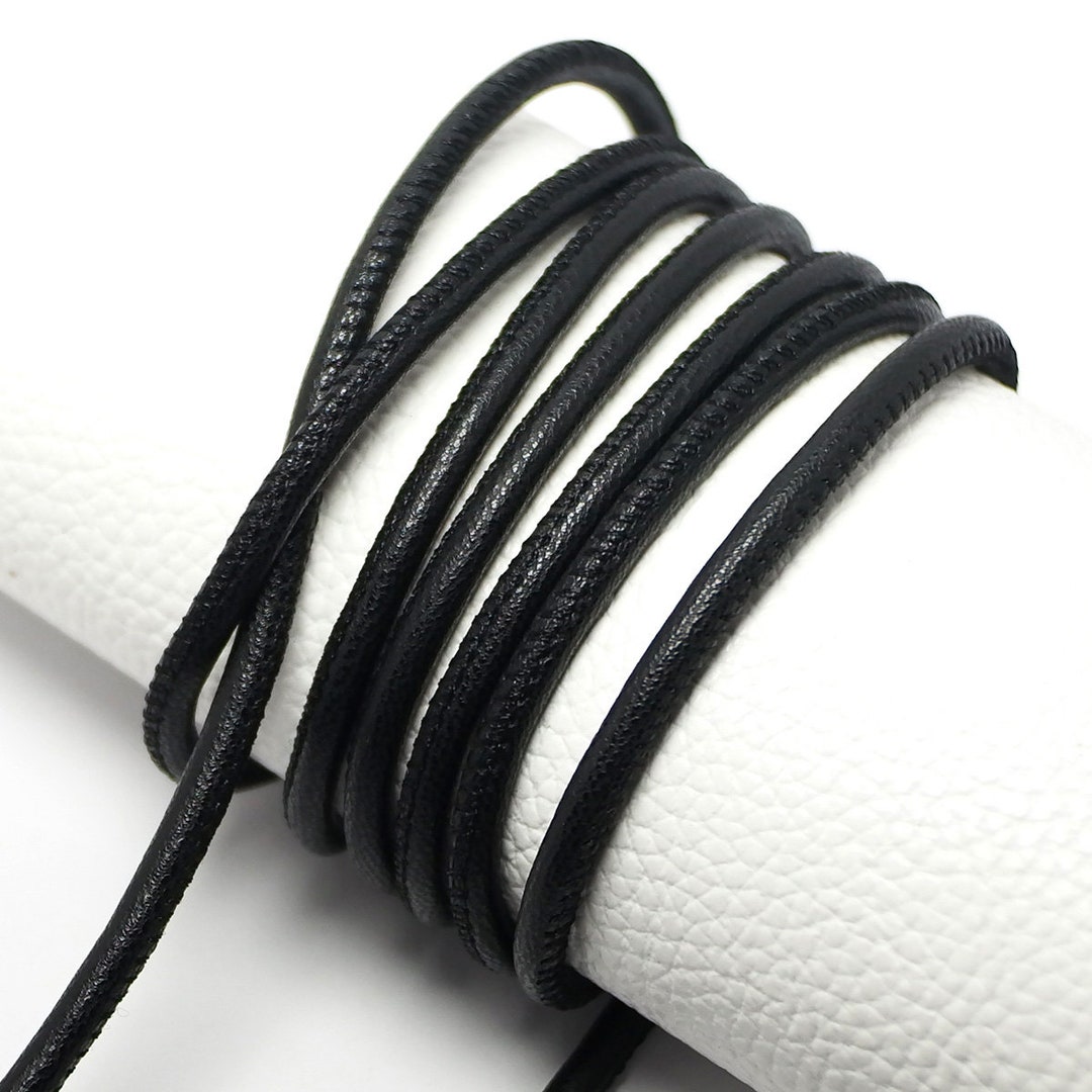 Black Litchi Texture Faux Leather Cord: 4mm Stitched Jewelry Making - Etsy